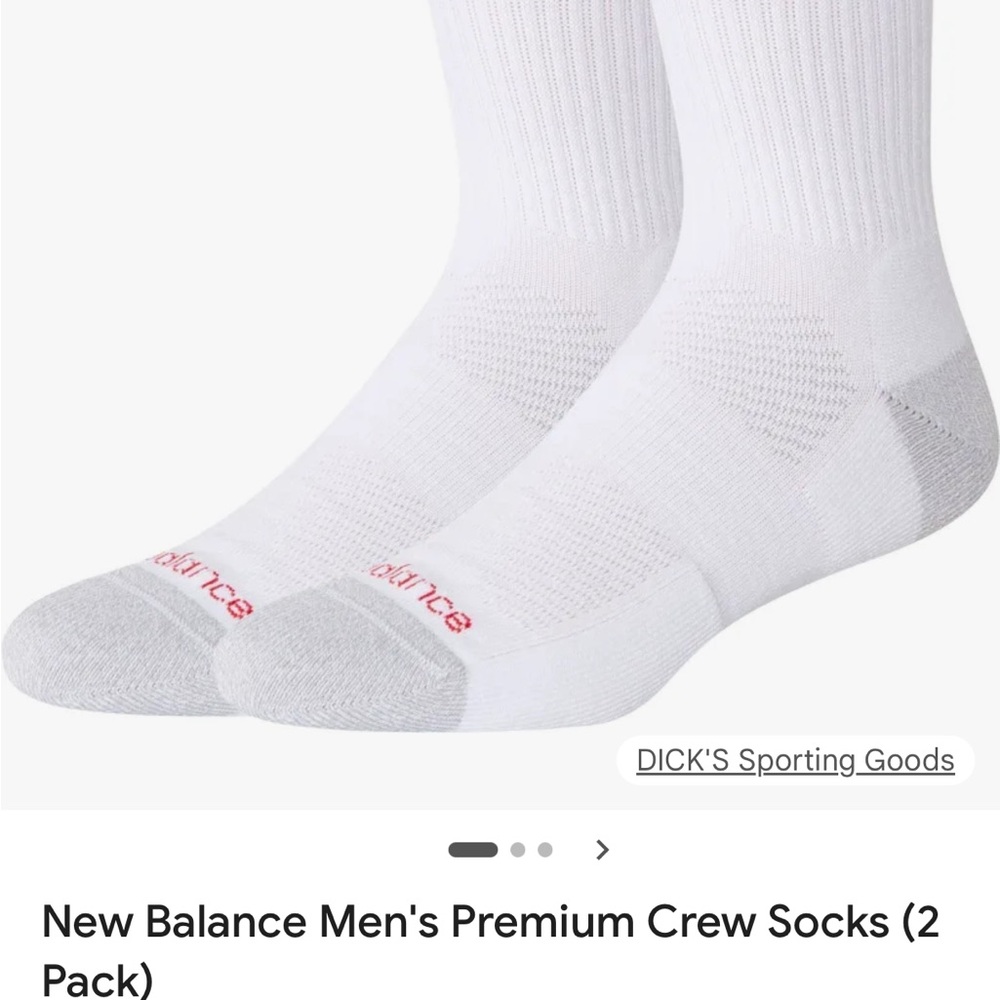 New Balance White Crew Athletic Socks with Red Logo